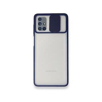 BSSM Samsung Galaxy M51 Palm Buzlu Kamera Sürgülü Silikon Lacivert Kılıf