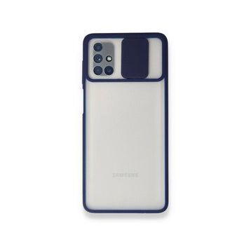 BSSM Samsung Galaxy M51 Palm Buzlu Kamera Sürgülü Silikon Lacivert Kılıf