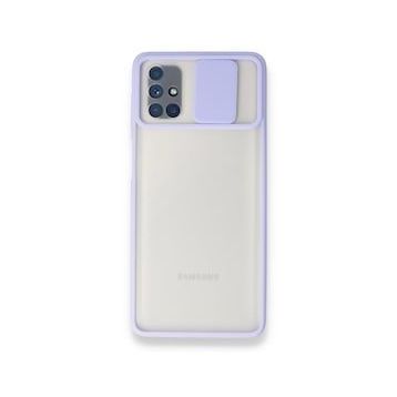BSSM Samsung Galaxy M51 Palm Buzlu Kamera Sürgülü Silikon Lila Kılıf