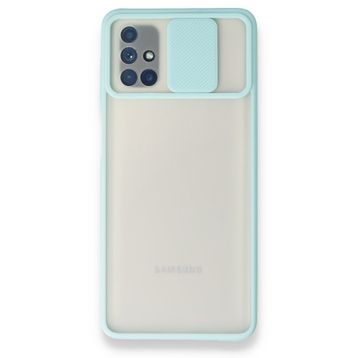 BSSM Samsung Galaxy M51 Palm Buzlu Kamera Sürgülü Silikon Turkuaz Kılıf