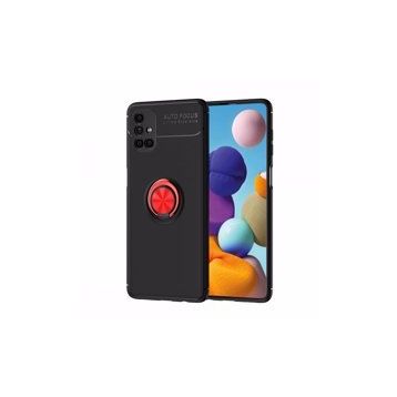 BSSM Samsung Galaxy M51 Range Yüzüklü Silikon Siyah-Kırmızı Kılıf