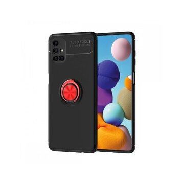 BSSM Samsung Galaxy M51 Range Yüzüklü Silikon Siyah-Kırmızı Kılıf