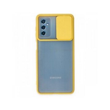 BSSM Samsung Galaxy M52 5G Palm Buzlu Kamera Sürgülü Silikon Sarı Kılıf