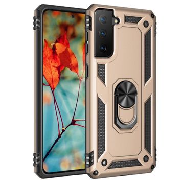 BSSM Samsung Galaxy S21 Sofya Yüzüklü Silikon Kapak Gold Kılıf