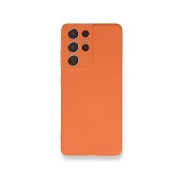 BSSM Samsung Galaxy S21 Ultra Nano İçi Kadife Silikon Turuncu Kılıf