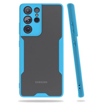 BSSM Samsung Galaxy S21 Ultra Platin Silikon Mavi Kılıf