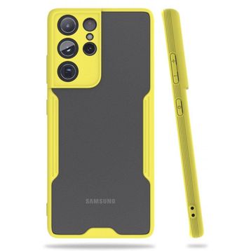 BSSM Samsung Galaxy S21 Ultra Platin Silikon Sarı Kılıf