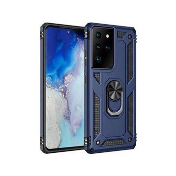 BSSM Samsung Galaxy S21 Ultra Sofya Yüzüklü Silikon Kapak Lacivert Kılıf