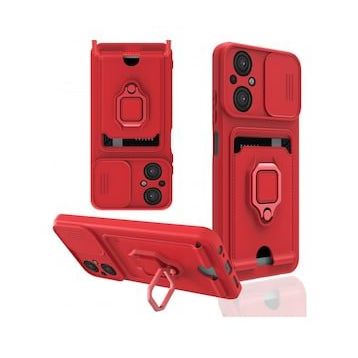 BSSM Xiaomi Poco M5 Zuma Kartvizitli Yüzüklü Silikon Kırmızı Kılıf