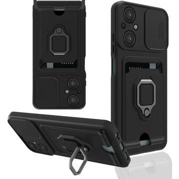 BSSM Xiaomi Poco M5 Zuma Kartvizitli Yüzüklü Siyah Silikon Kılıf