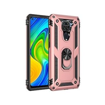 BSSM Xiaomi Redmi Note 9 Sofya Yüzüklü Silikon Kapak Rose Kılıf