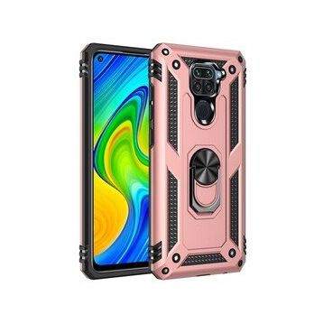 BSSM Xiaomi Redmi Note 9 Sofya Yüzüklü Silikon Kapak Rose Kılıf