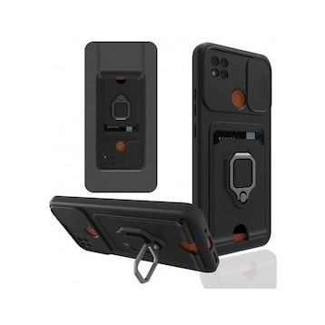BSSM Zuma Kartvizitli Yüzüklü Silikon - Siyah Xiaomi Redmi 9C Kılıf