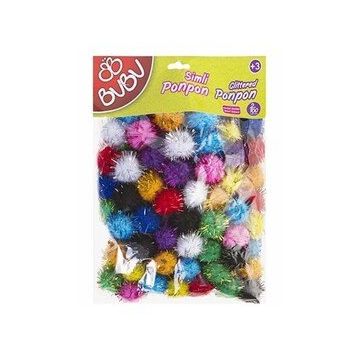 Bubu 2 cm 100'lü Renkli Simli Ponpon