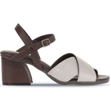 Bueno Shoes 01WA3500 Gri Kahve Deri Kadın Topuklu Sandalet