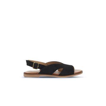 Bueno Shoes 01WA5708 Siyah Alf Süet Kadın Düz Sandalet