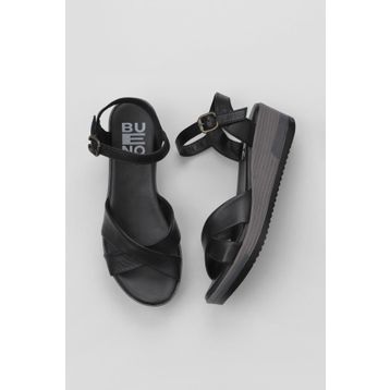 Bueno Shoes 01WL3303 Siyah Deri Kadın Dolgu Topuklu Sandalet