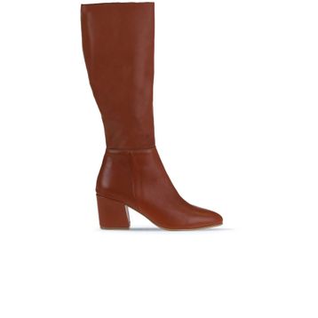 Bueno Shoes 01WR5104 Taba Koyu Deri Kadın Topuklu Çizme