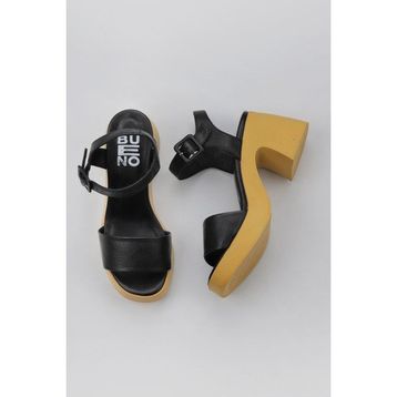 Bueno Shoes 01WY12204 Siyah Sarı Deri Kadın Topuklu Sandalet