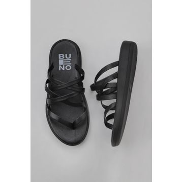 Bueno Shoes 01WY2317 Siyah Deri Kadın Parmak Arası Terlik