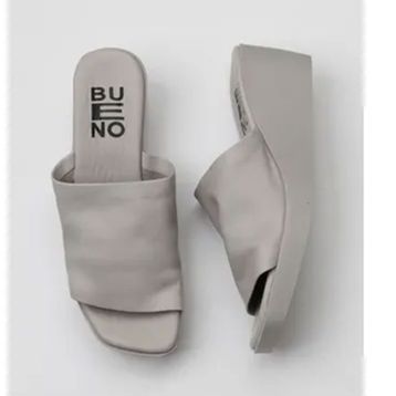 Bueno Shoes 01WY2404 Ekru Deri Kadın Dolgu Topuklu Terlik