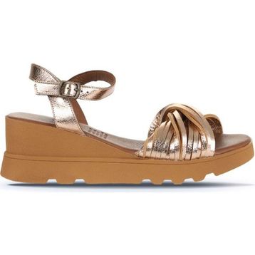 Bueno Shoes 01WY8609 Altın Açık Parlak Deri Kadın Dolgu Topuklu Sandalet