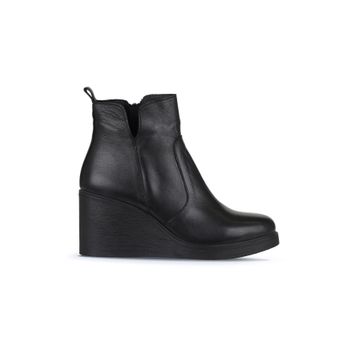 Bueno Shoes 01WZ8301 Siyah Deri Kadın Dolgu Topuklu Bot