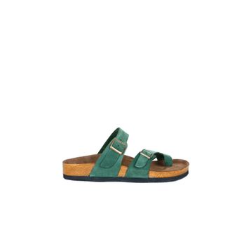 Bueno Shoes 05MT102 Yeşil Nubuk Deri Parmak Arası Erkek Terlik