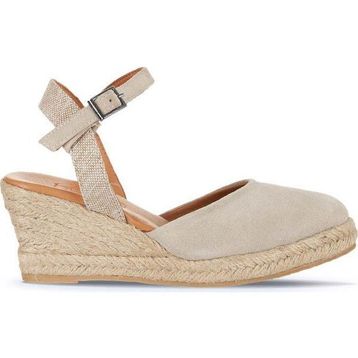 Bueno Shoes 14WS7205 Bej Süet Kadın Dolgu Topuklu Sandalet