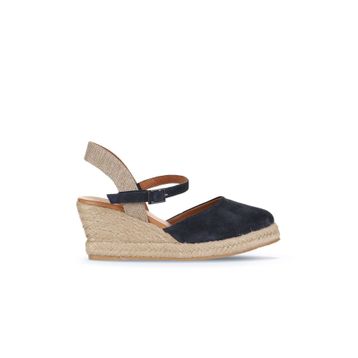 Bueno Shoes 14WS7205 Lacivert Süet Kadın Dolgu Topuklu Sandalet