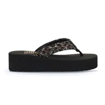 Bueno Shoes 26WT190244 Siyah Hasır Dolgu Topuklu Kadın Terlik