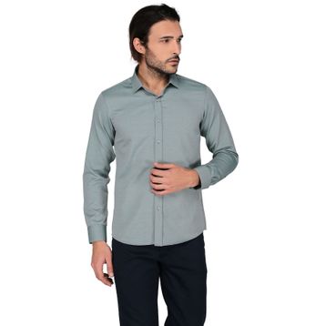 Buenza 3B8M0254D207 Yeşil Düz Muz Uzun Kol Slim Fit Erkek Gömlek