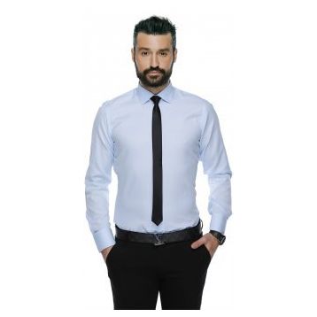 Buenza 4117 Açık Mavi Dar Kesim Desenli Erkek Gömlek