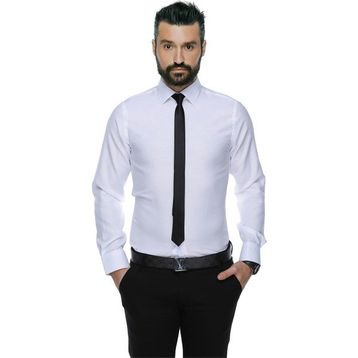 Buenza 4117 Beyaz Dar Kesim Desenli Erkek Gömlek