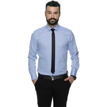 Buenza 4117 Mavi Dar Kesim Desenli Erkek Gömlek