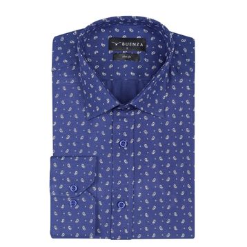 Buenza SRY 01 Lacivert Empirme Samre Slim Fit Uzun Kol Erkek Gömlek