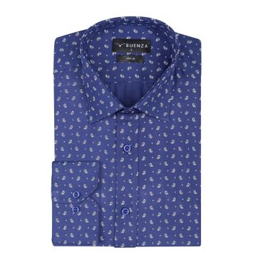Buenza SRY 01 Lacivert Empirme Samre Slim Fit Uzun Kol Erkek Gömlek