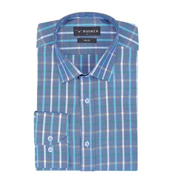 Buenza SRY 047 Yeşil Soft Ekose Slim Fit Uzun Kol Erkek Gömlek