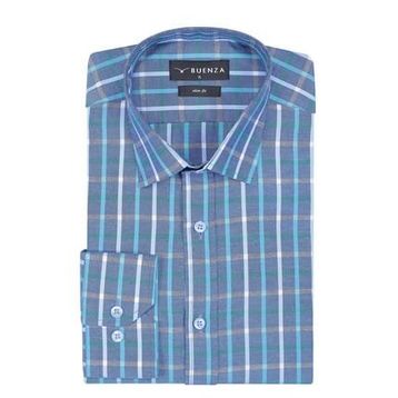 Buenza SRY 047 Yeşil Soft Ekose Slim Fit Uzun Kol Erkek Gömlek