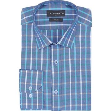 Buenza SRY 047 Yeşil Soft Ekose Slim Fit Uzun Kol Erkek Gömlek