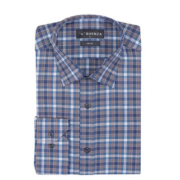 Buenza SRY 058 Lacivert Soft Ekose Slim Fit Uzun Kol Erkek Gömlek