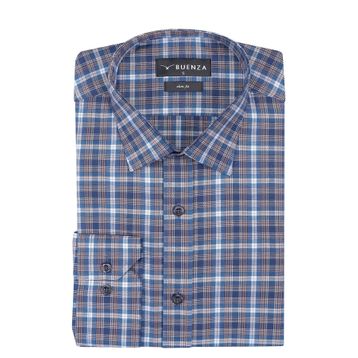 Buenza SRY 058 Lacivert Soft Ekose Slim Fit Uzun Kol Erkek Gömlek