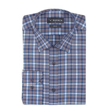 Buenza SRY 058 Lacivert Soft Ekose Slim Fit Uzun Kol Erkek Gömlek