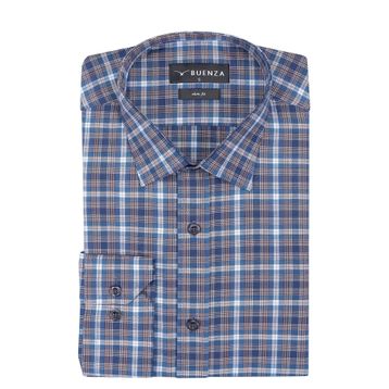 Buenza SRY 058 Lacivert Soft Ekose Slim Fit Uzun Kol Erkek Gömlek