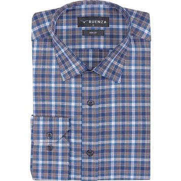 Buenza SRY 058 Lacivert Soft Ekose Slim Fit Uzun Kol Erkek Gömlek