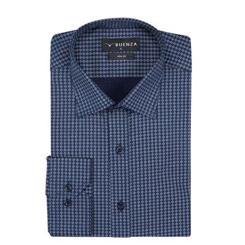Buenza SRY 408 Lacivert Empirme Licra Uzunkol Slim Fit Erkek Gömlek