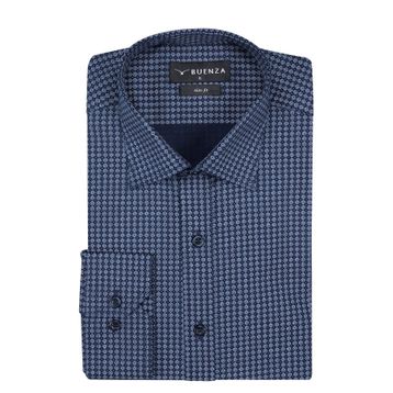 Buenza SRY 408 Lacivert Empirme Licra Uzunkol Slim Fit Erkek Gömlek