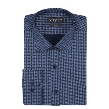 Buenza SRY 408 Lacivert Empirme Licra Uzunkol Slim Fit Erkek Gömlek