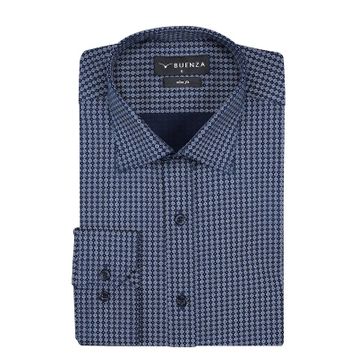 Buenza SRY 408 Lacivert Empirme Licra Uzunkol Slim Fit Erkek Gömlek