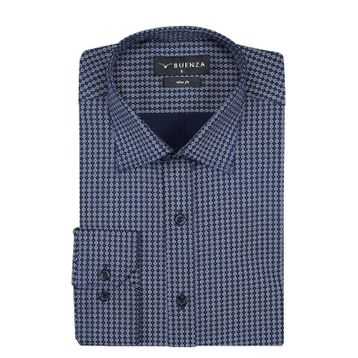 Buenza SRY 408 Lacivert Empirme Licra Uzunkol Slim Fit Erkek Gömlek